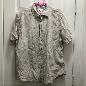 Report Collection Linen Blend Striped Short Sleeve Shirt Men’s Size L